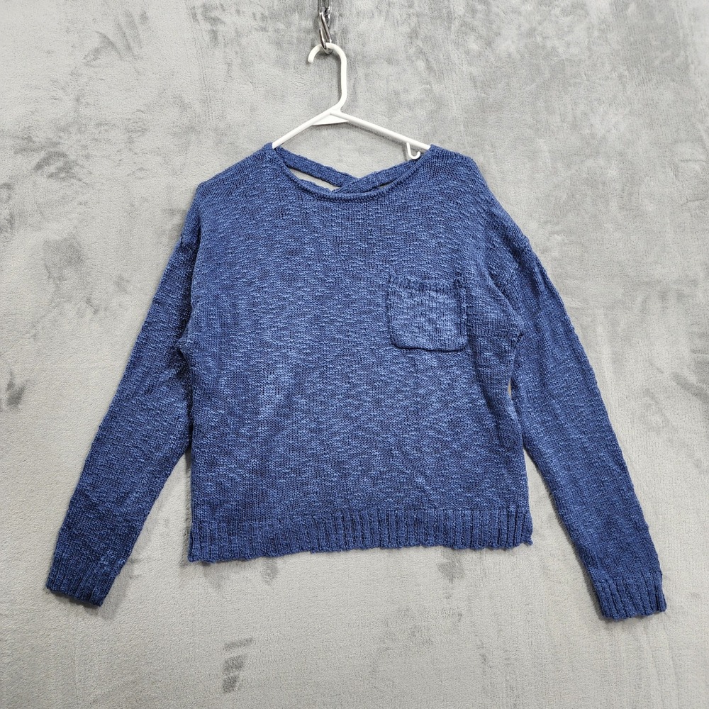NEW Urbanology Sweater Womens L‎ Marina Blue Pullover Lace Up Back Pocket Casual